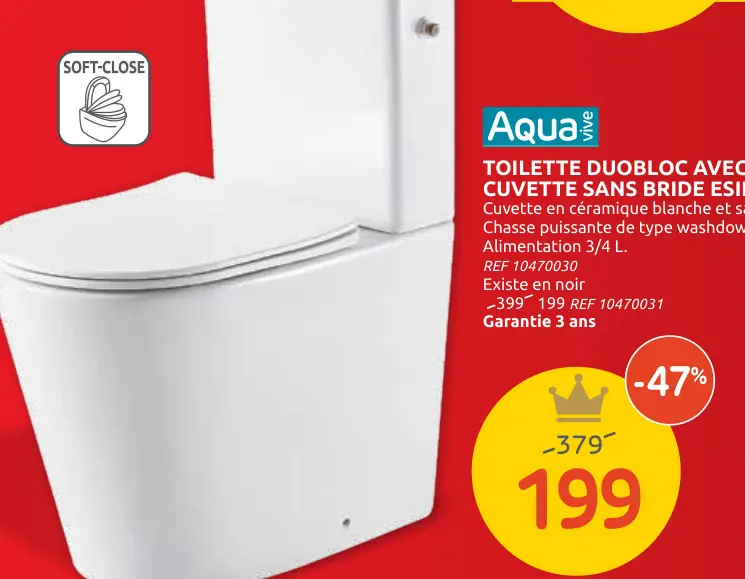 Offre: Toilette duobloc avec cuvette sans bride esin