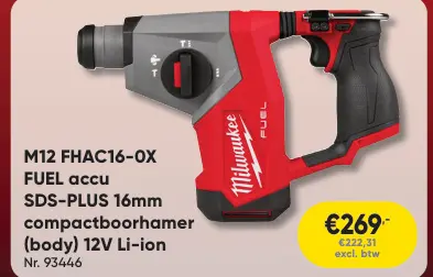Promotie: M12 FHAC16-0X FUEL accu SDS-PLUS 16mm compactboorhammer