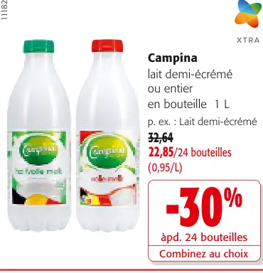 Offre: Lait demi-écrémé ou entier