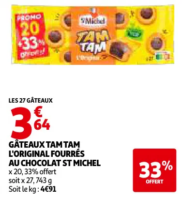 Promotie: Gâteaux Tam Tam l'original fourrés au chocolat