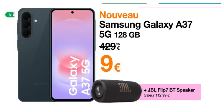 Offre: Samsung Galaxy A37 5G 128GB+ JBL Flip7 BT Speaker