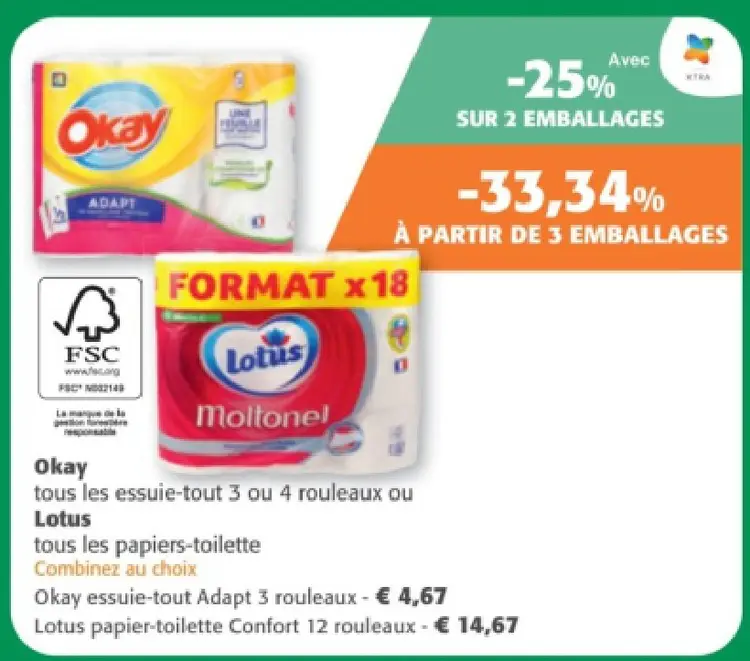 Offre: Okay essuie-tout Adapt 3 rouleaux ou Lotus pa