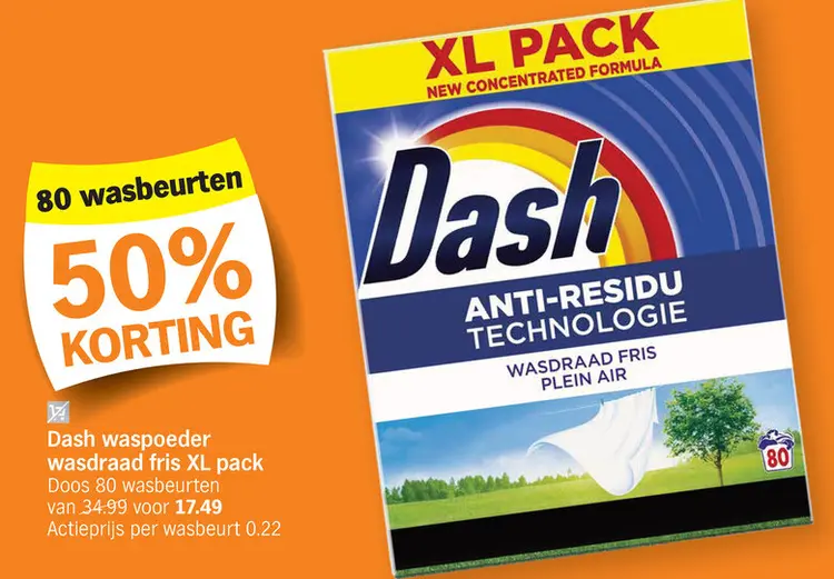 Promotie: Dash waspoeder wasdraad fris XL pack