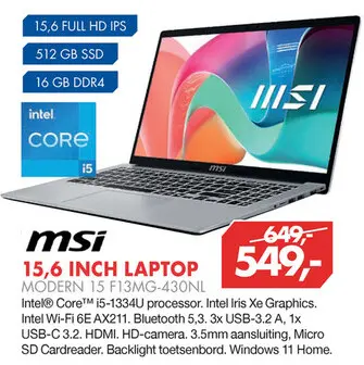 Aanbieding: 15,6 inch laptop modern 15 f13mg-430nl