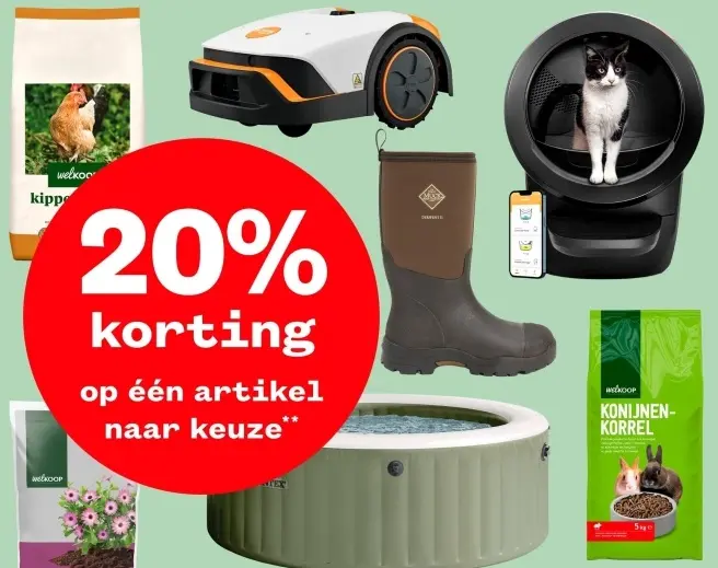 Aanbieding: 20% korting op één artikel naar keuze