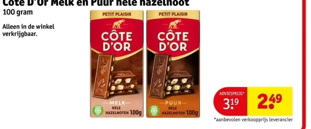 Aanbieding: Cote D'Or Melk en Puur hele hazelnoot