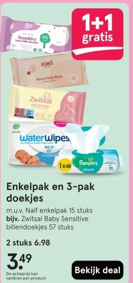 Aanbieding: Enkelpak en 3-pak doekjes