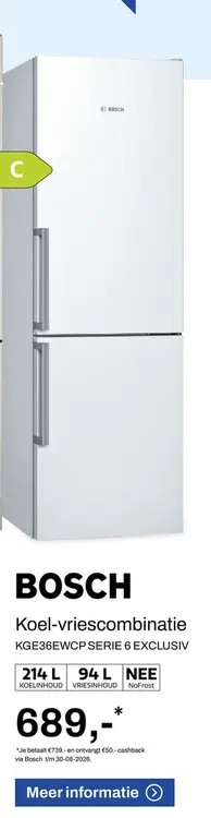 Aanbieding: Koel-vriescombinatie KGE36EWCP SERIE 6 EXCLUS