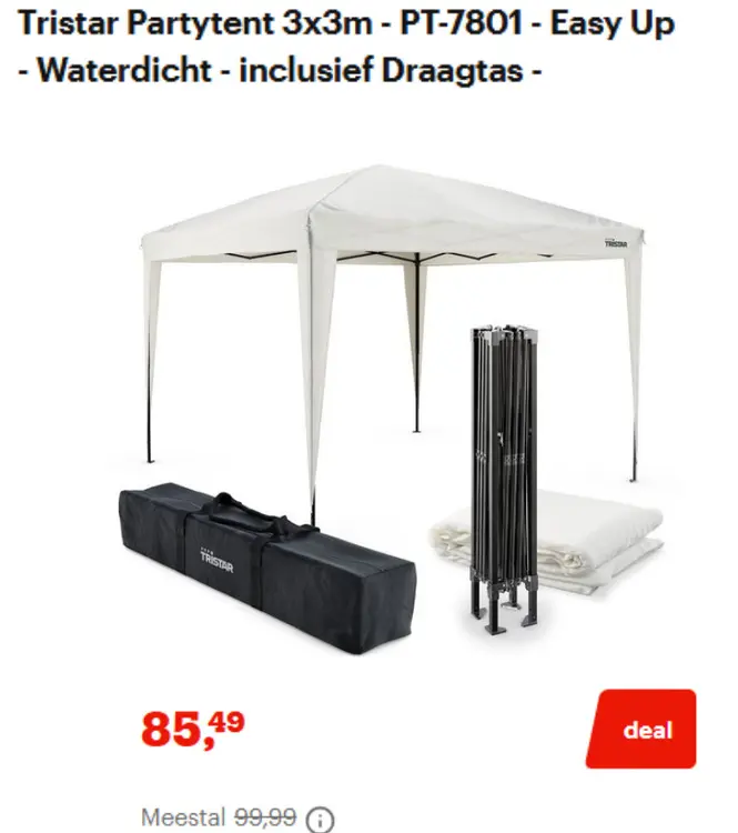 Promotie: Tristar Partytent 3x3m - PT-7801 - Easy Up