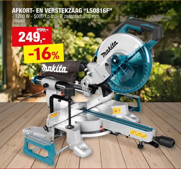 Promotie: Makita LS0816F afkort- en verstekzaag 1200W 216mm
