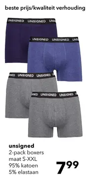 Aanbieding: Unsigned heren boxershorts 2-pack blauw