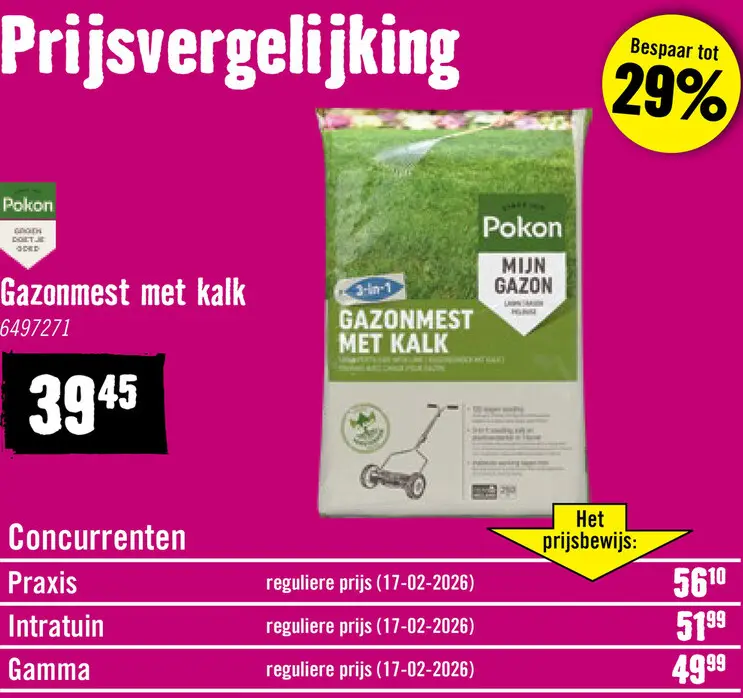 Aanbieding: POKON Gazonmest met kalk 3in1 voor 250m2