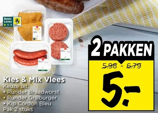 Aanbieding: Kies & Mix Runder Braadworst, Runder Grillburger of Kip Cordon Bleu