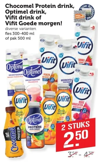 Aanbieding: Chocomel Protein drink, Optimel drink, Vifit drink of Vifit Goede morgen!