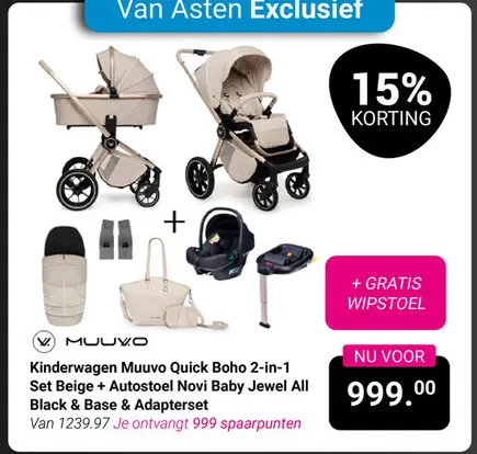 Aanbieding: Kinderwagen Muuvo Quick Boho 2-in-1 Set Beige
