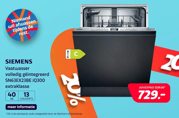 Aanbieding: Vaatwasser volledig geïntegreerd SN63EX23BE 