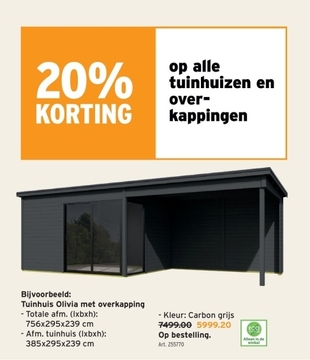 Aanbieding: Tuinhuis Olivia met overkapping