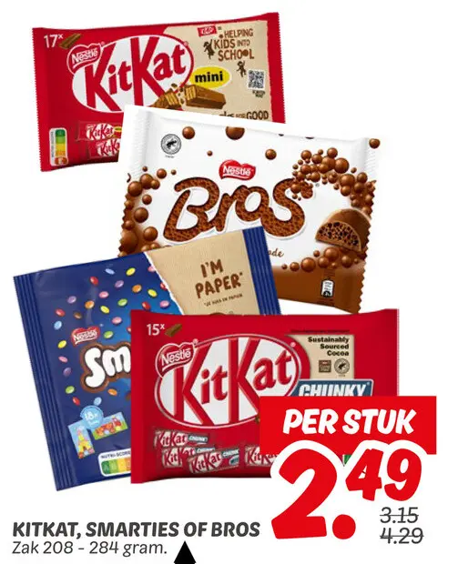 Aanbieding: Kitkat, Smarties of Bros