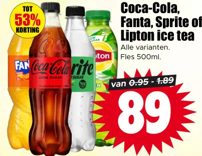 Aanbieding: Coca-Cola, Fanta, Sprite of Lipton ice tea