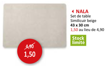 Offre: Set de table Nala 43x30cm - similicuir - beige