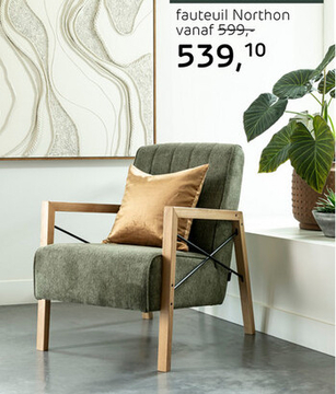 Aanbieding: Northon, Fauteuil Met Houten Arm Vintage Clay / White / Black