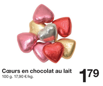 Offre: Coeurs en chocolat au lait