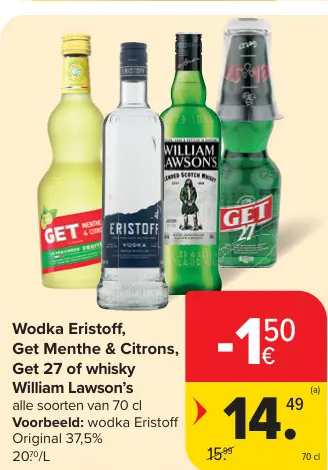 Promotie: Wodka Eristoff, Get Menthe & Citrons, Get 27 of whisky