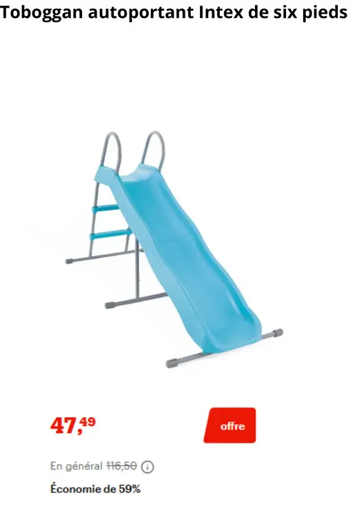 Offre: Toboggan autoportant Intex de six pieds