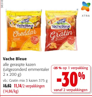 Promotie: Vache Bleue alle geraspte kazen (uitgezonderd emmentaler)