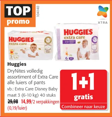 Promotie: DryNites volledig assortiment of Extra Care alle luiers of pants