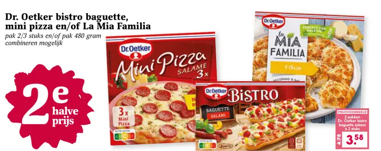 Aanbieding: Dr. Oetker bistro baguette, mini pizza en/of La Mia Familia