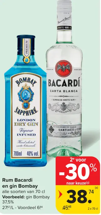 Promotie: Rum Bacardi en gin Bombay