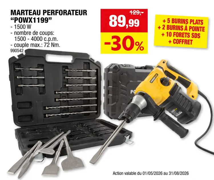 Offre: Powerplus POWX1199 marteau-perforateur 1500W + 17 accessoires