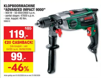 Promotie: Bosch AdvancedImpact 9000 klopboormachine + 4 accessoires