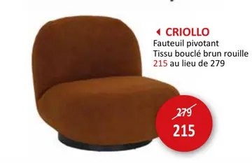 Offre: Criollo fauteuil pivotant