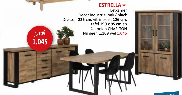 Promotie: Eetkamer Decor industrial oak / black