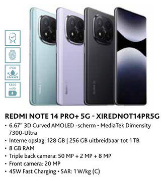 Aanbieding: REDMI NOTE 14 PRO+ 5G - XIREDNOT14PR5G