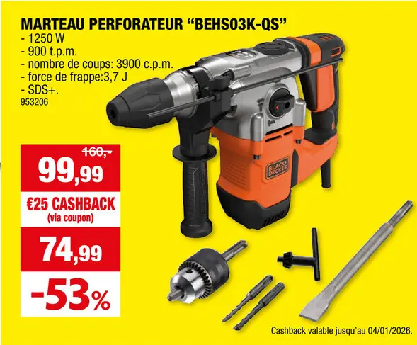 Offre: Black+Decker BEHS03K-QS marteau-perforateur 1250W