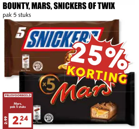 Aanbieding: Bounty, Mars, Snickers of Twix