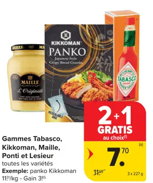 Offre: Gammes Tabasco, Kikkoman, Maille, Ponti et Lesieur