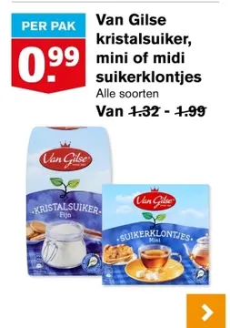 Aanbieding: Van Gilse kristalsuiker, mini of midi suikerklontjes