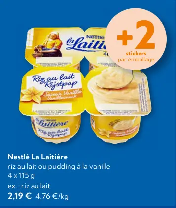 Offre: Riz au lait ou pudding à la vanille