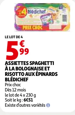 Promotie: Assiettes spaghetti à la bolognaise et risotto aux épinards