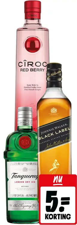 Aanbieding: Johnnie Walker whisky, Tanqueray gin of Ciroc vodka