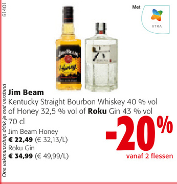 Aanbieding: Jim Beam of Roku Gin -20 % vanaf 2 flessen