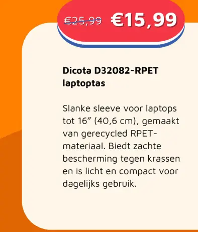 Aanbieding: Dicota 16" D32082-RPET laptoptas