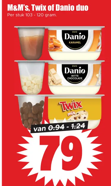 Aanbieding: M&M's, Twix of Danio duo