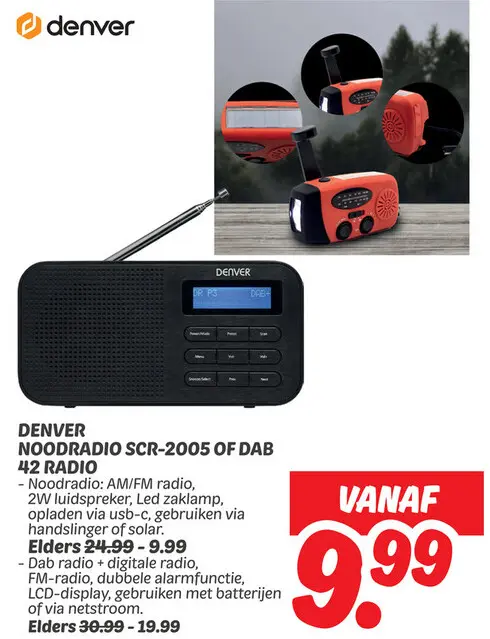 Aanbieding: Denver noodradio scr-2005 of dab 42 radio