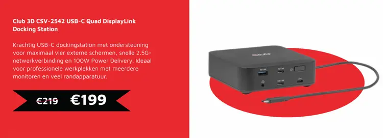 Aanbieding: Club 3D CSV-2542 USB-C Quad DisplayLink Docking Station