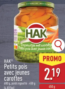 Offre: Petits pois avec jeunes carottes